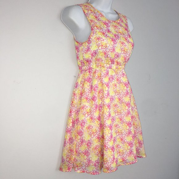 DKNY Girls L Dress Multicolor Floral 100% Polyester Lightweight Lined Sundress - Picture 3 of 9